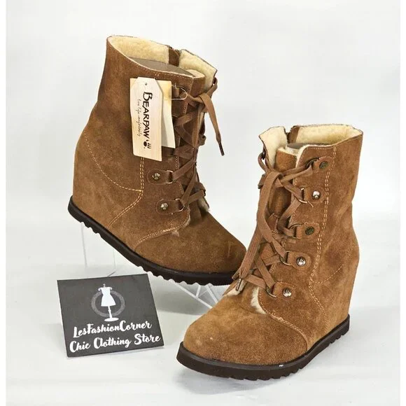 NWD Bearpaw Women's Brown Suede Bonnie Wedge Boot Zip Bootie Size 8 1809 - Picture 8 of 16